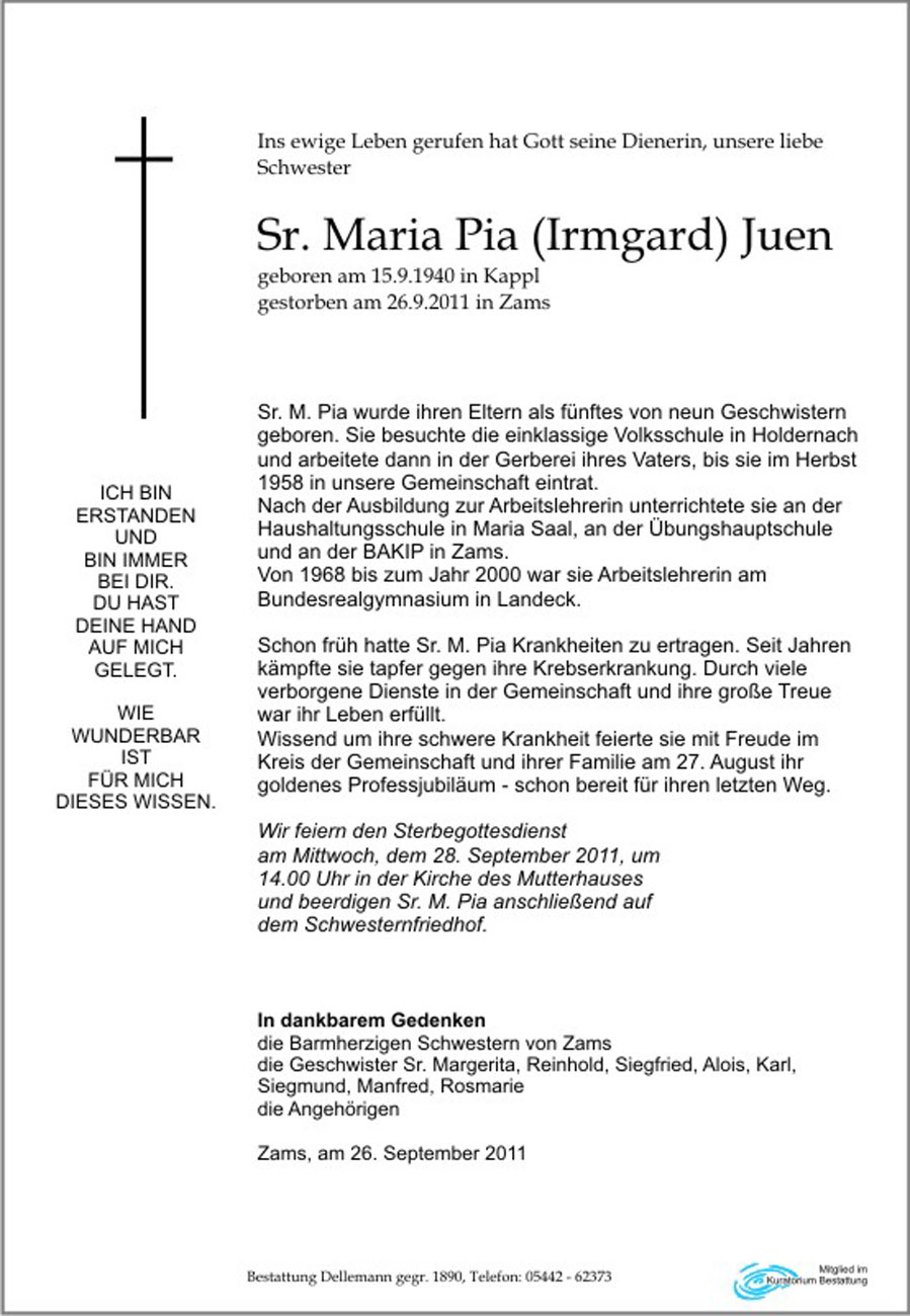   Sr. Maria Pia (Irmgard) Juen